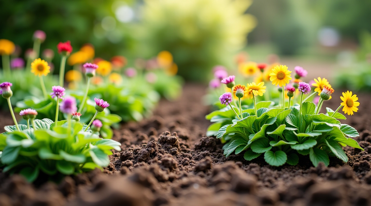 Maritime garden soil with salt-tolerant perennials growing in prepared beds near coastal Pärnu landscape